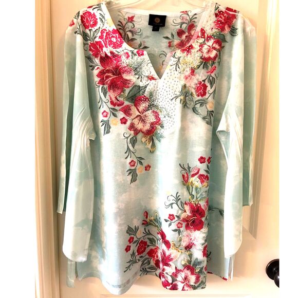 JM Collection Chiffon-Sleeve Studded Tunic - Picture 2 of 4